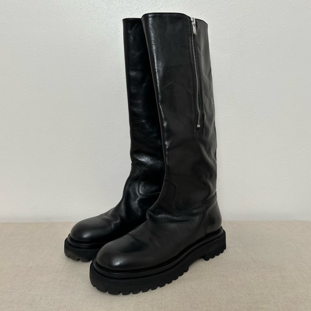 Officine Creative St.Moritz Blowtech Black Italian Leather Combat Boots $1195 39